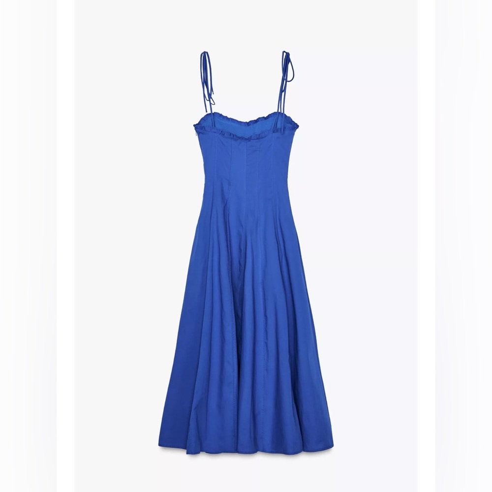 ZARA COTTON POPLIN TIE MIDI DRESS | CORNFLOWER BLUE | L NWT - Picture 11 of 16
